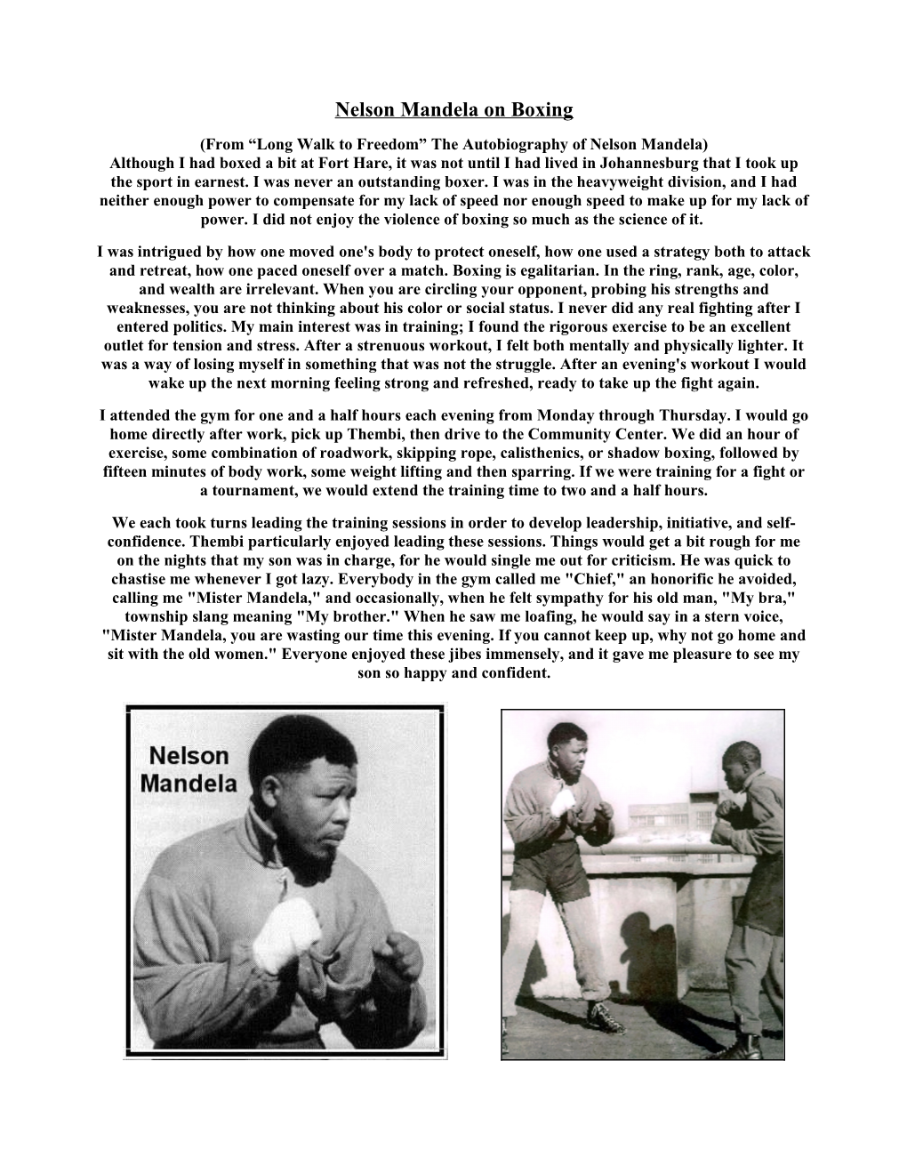 Nelson Mandela on Boxing