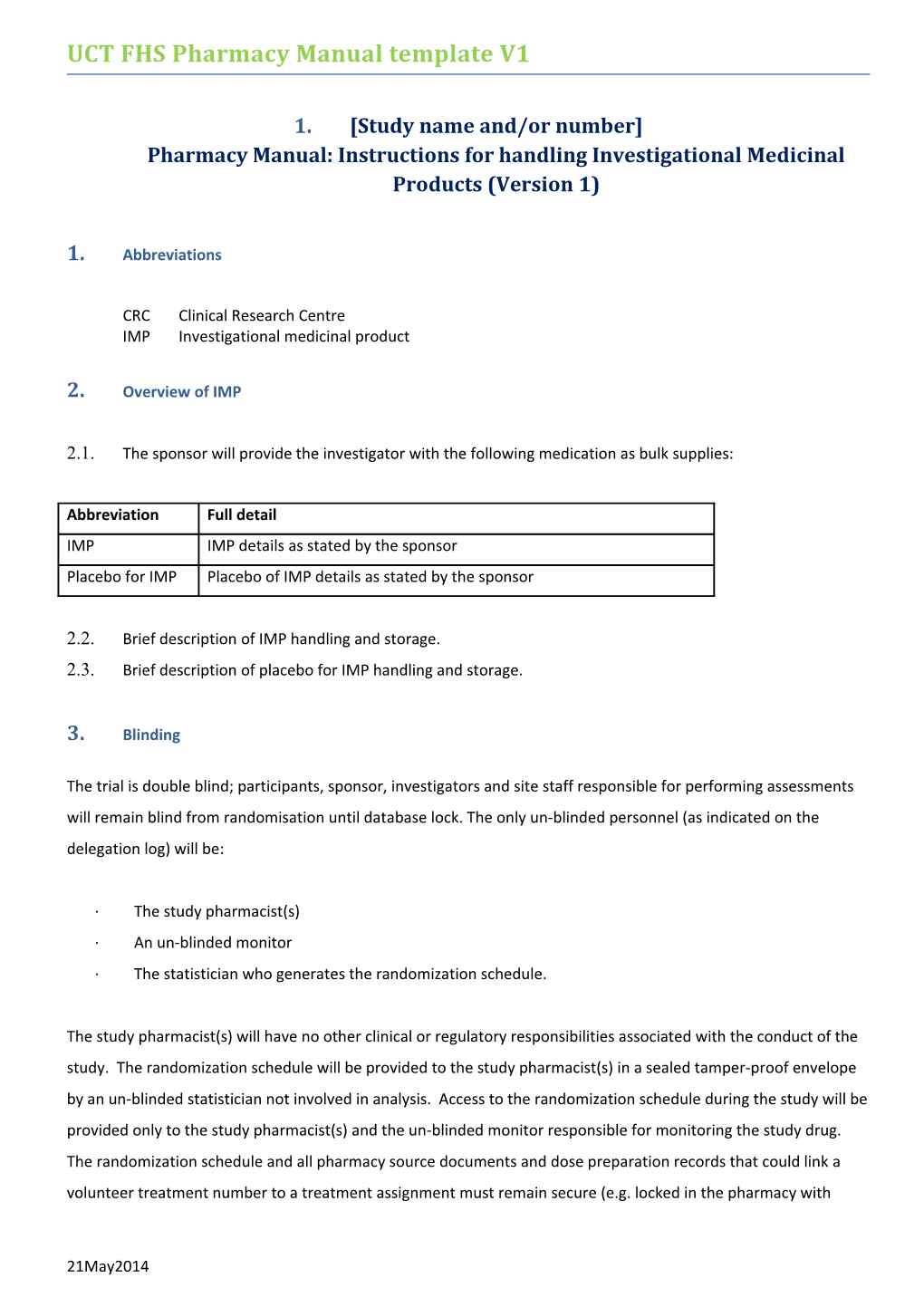 UCT FHS Pharmacy Manual Template V1