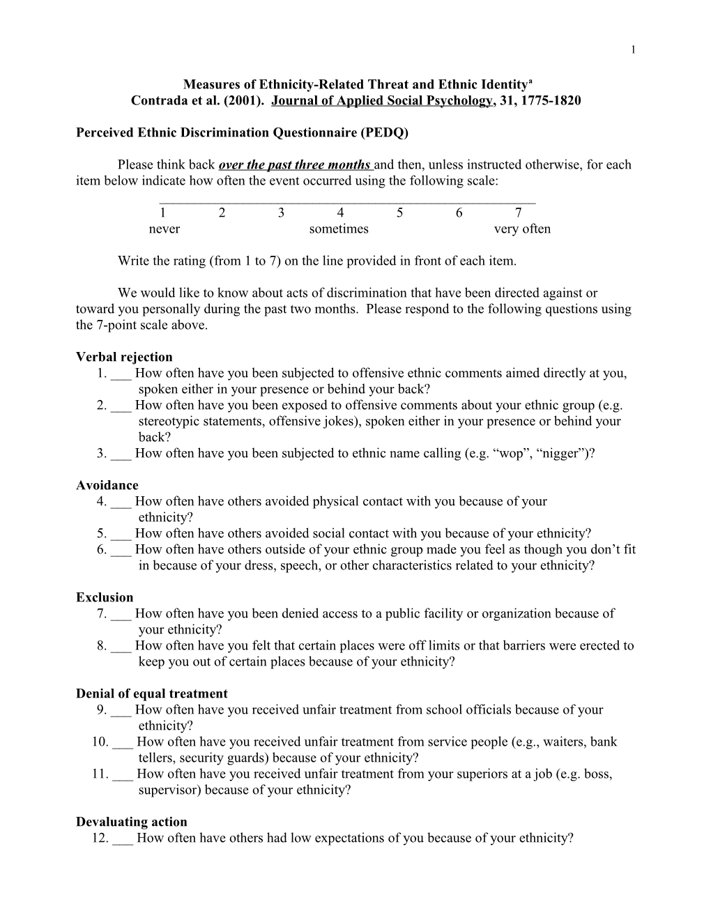 Perceived Ethnic Discrimination Questionnaire