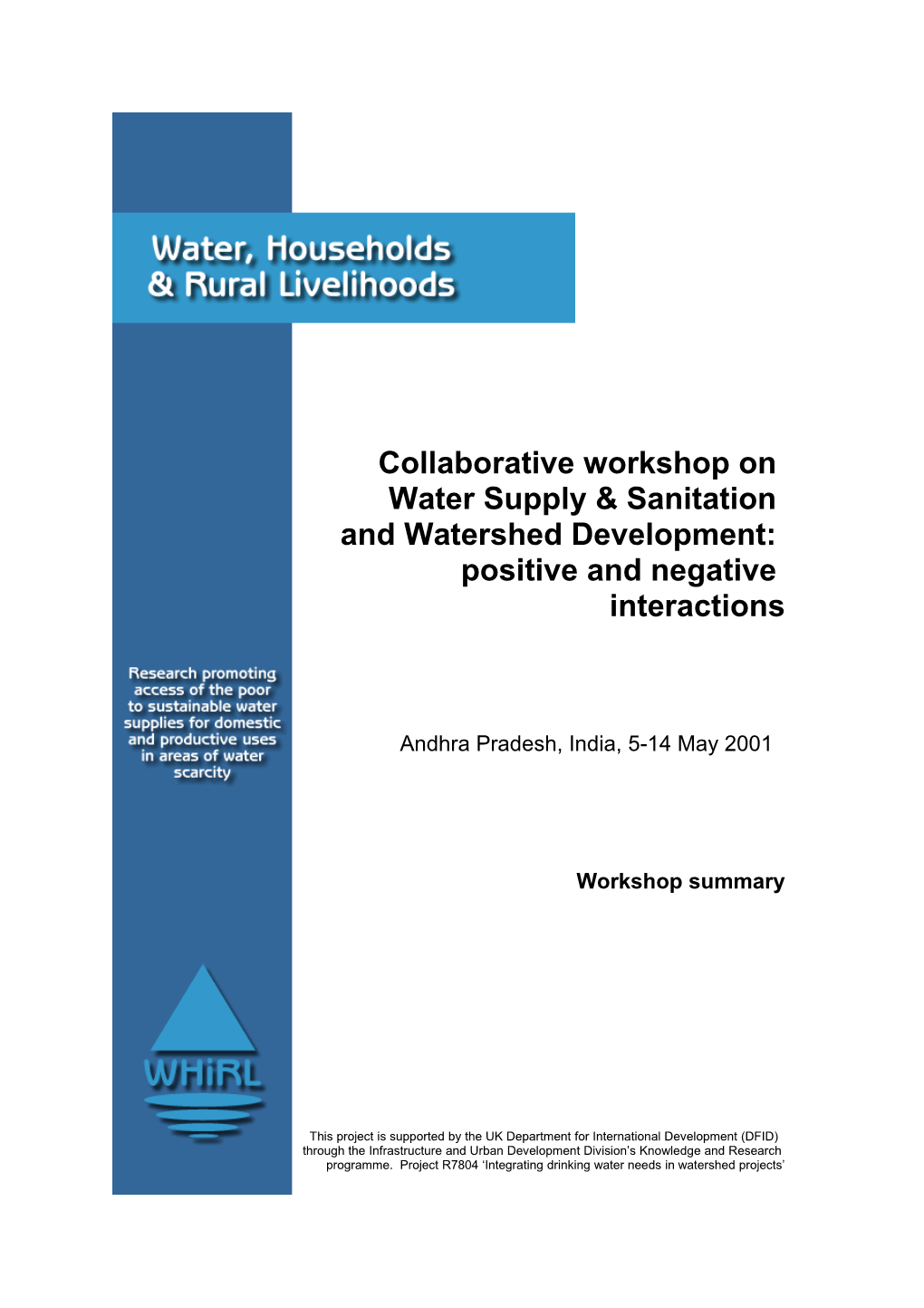 Collaborative Workshop on Water Supply & Sanitation and Watershed Development Positive