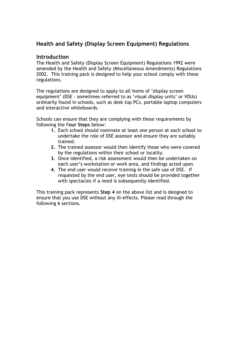 Section One - Risks Associated with DSE