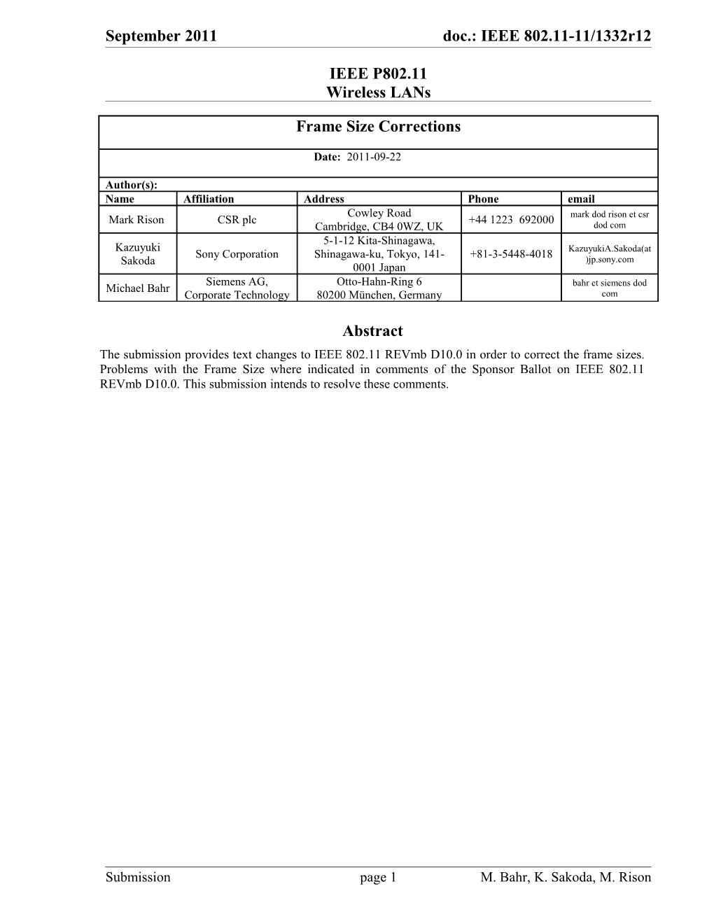 All Changes Are Based on IEEE 802.11 Revmb D10.0