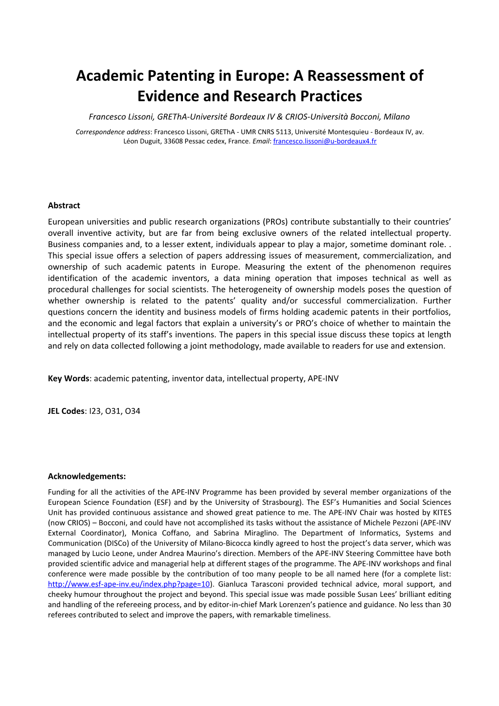 Academic Patenting in Europe: a Reassessment of Evidence and Research Practices