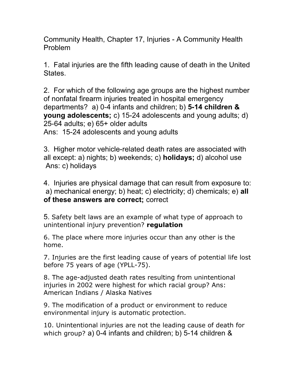 Community Health, Chapter 17, Injuries - a Community Health Problem