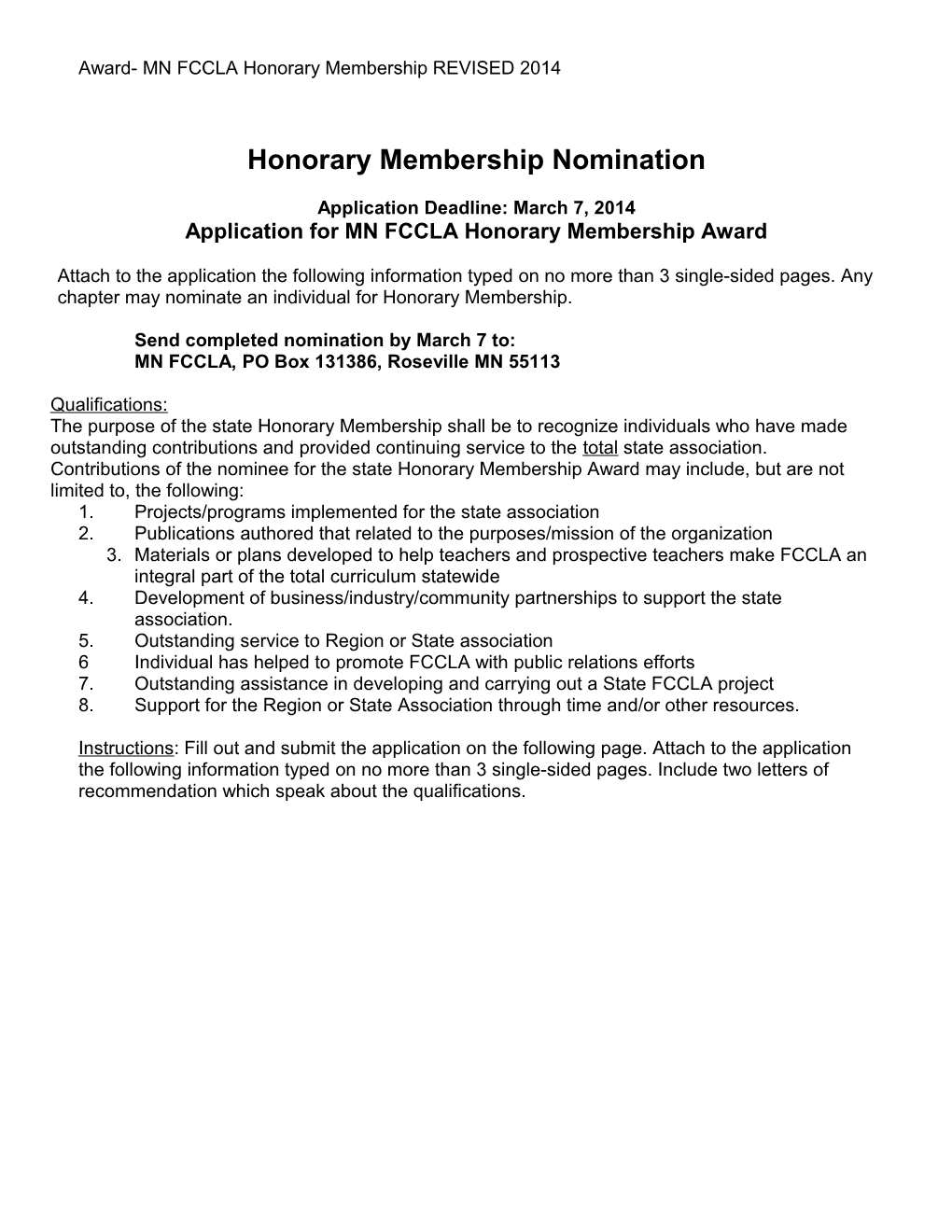Honorary Membership Nomination
