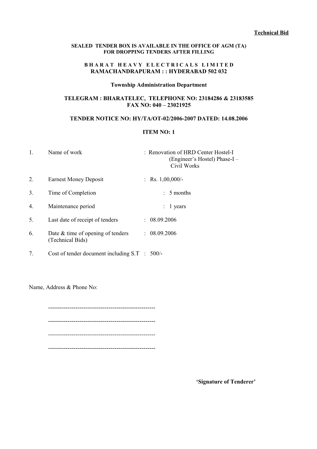 Sealed Tender Box Is Available in the Office of Agm (Ta)