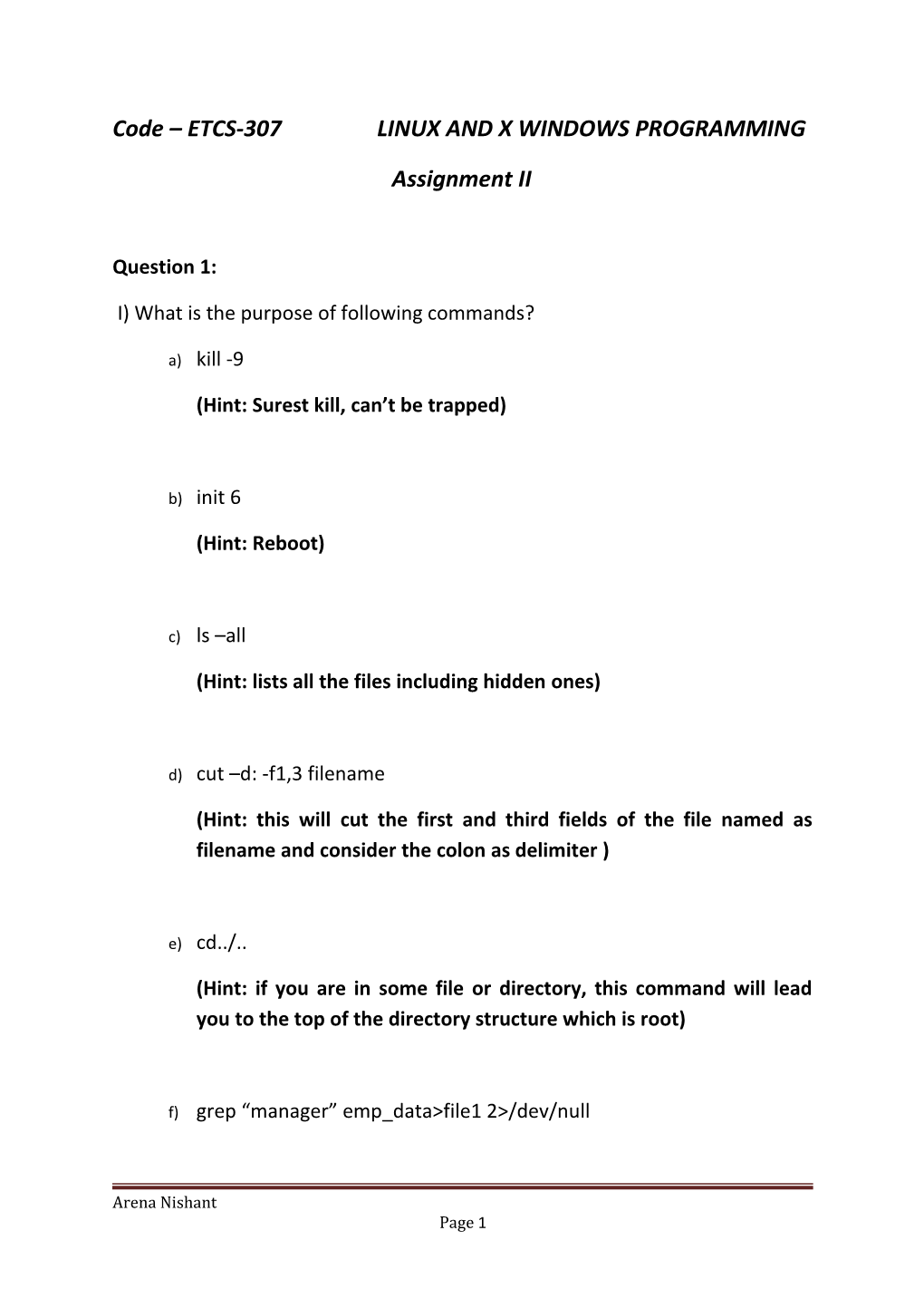 Code ETCS-307 LINUX and X WINDOWS PROGRAMMING