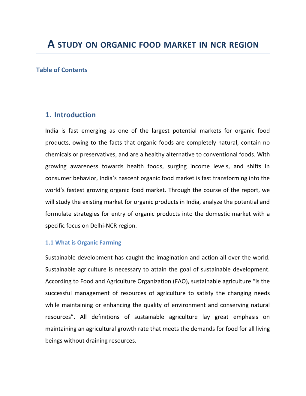 A Study on Organic Food Market in Ncr Region