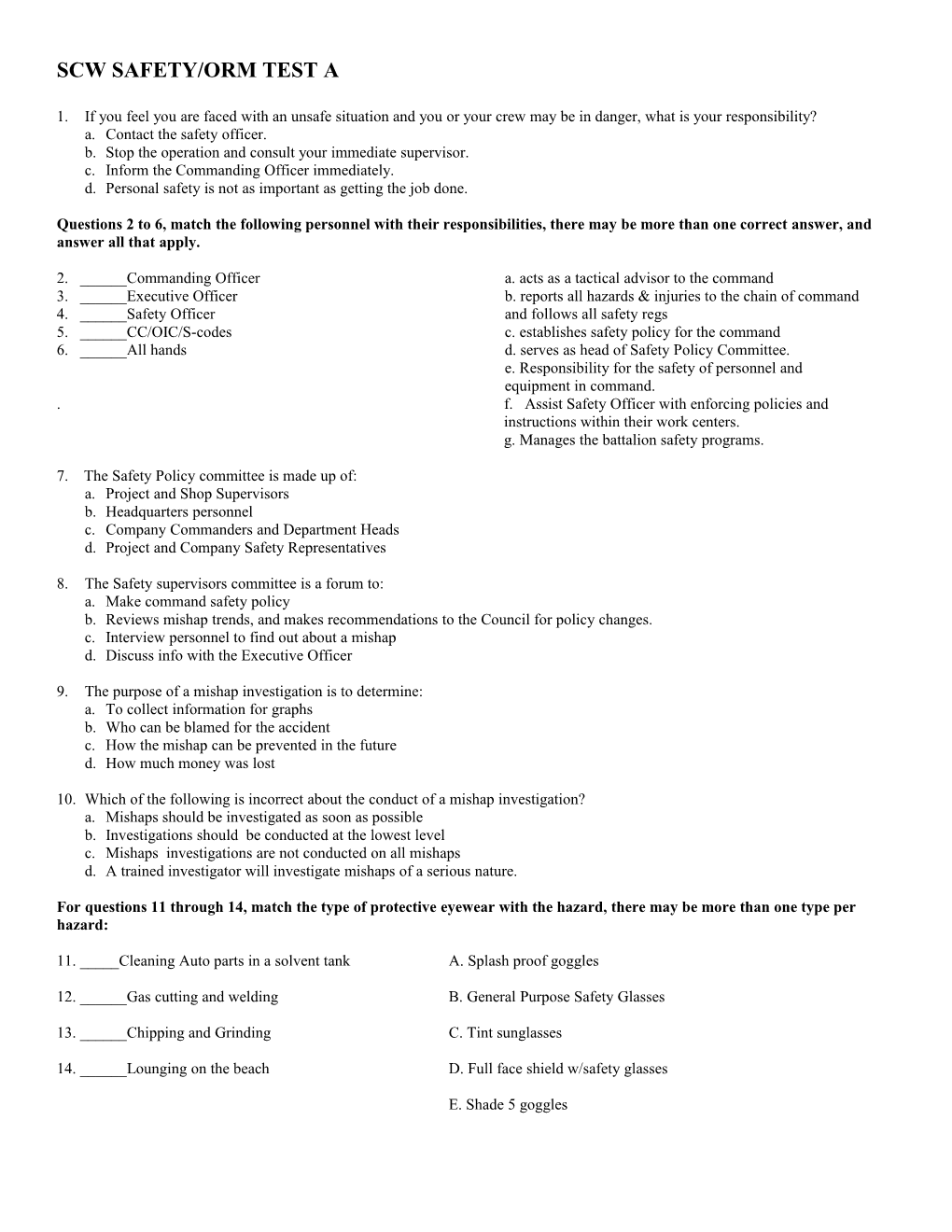 Scw Safety/Orm Test A