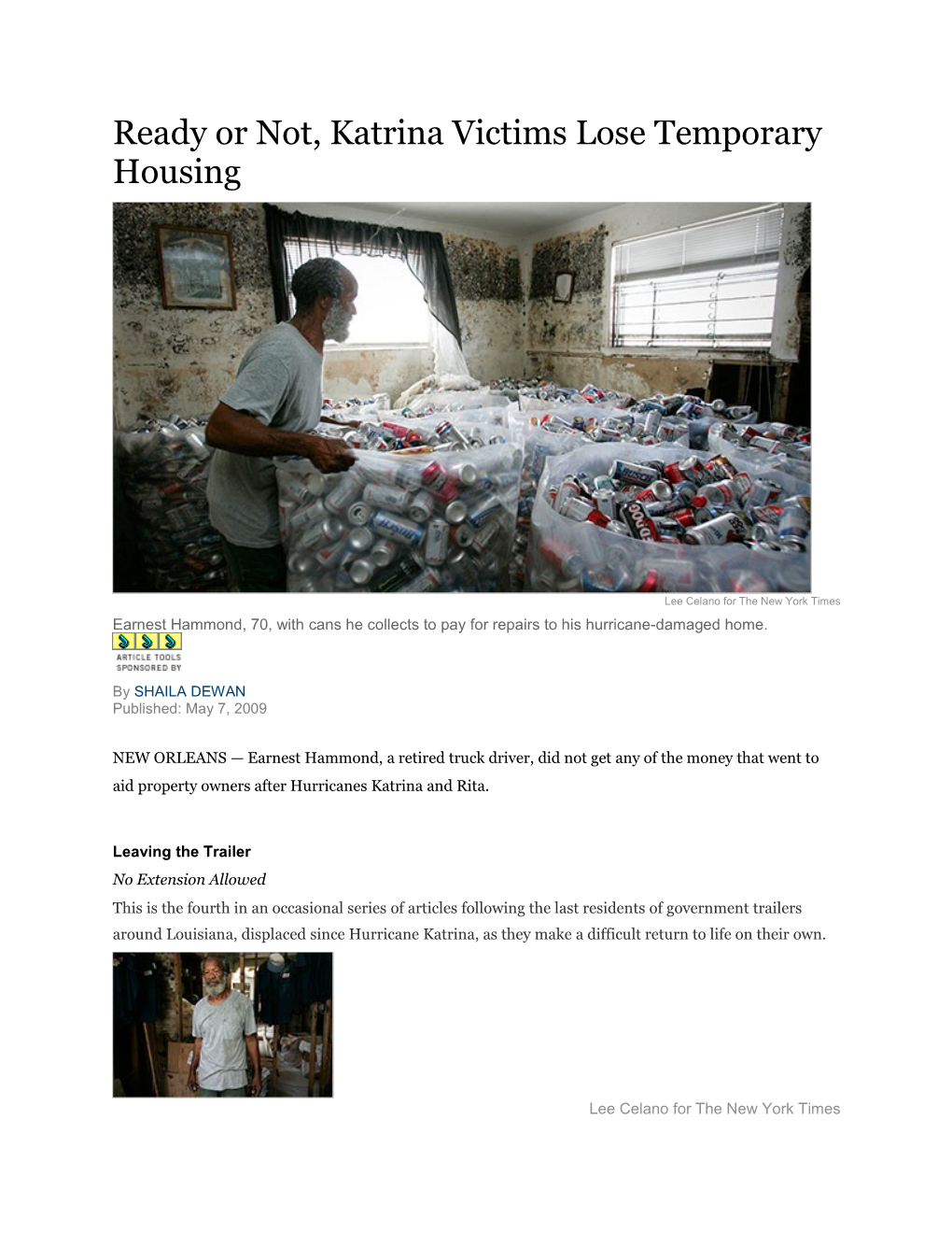 Ready Or Not, Katrina Victims Lose Temporary Housing