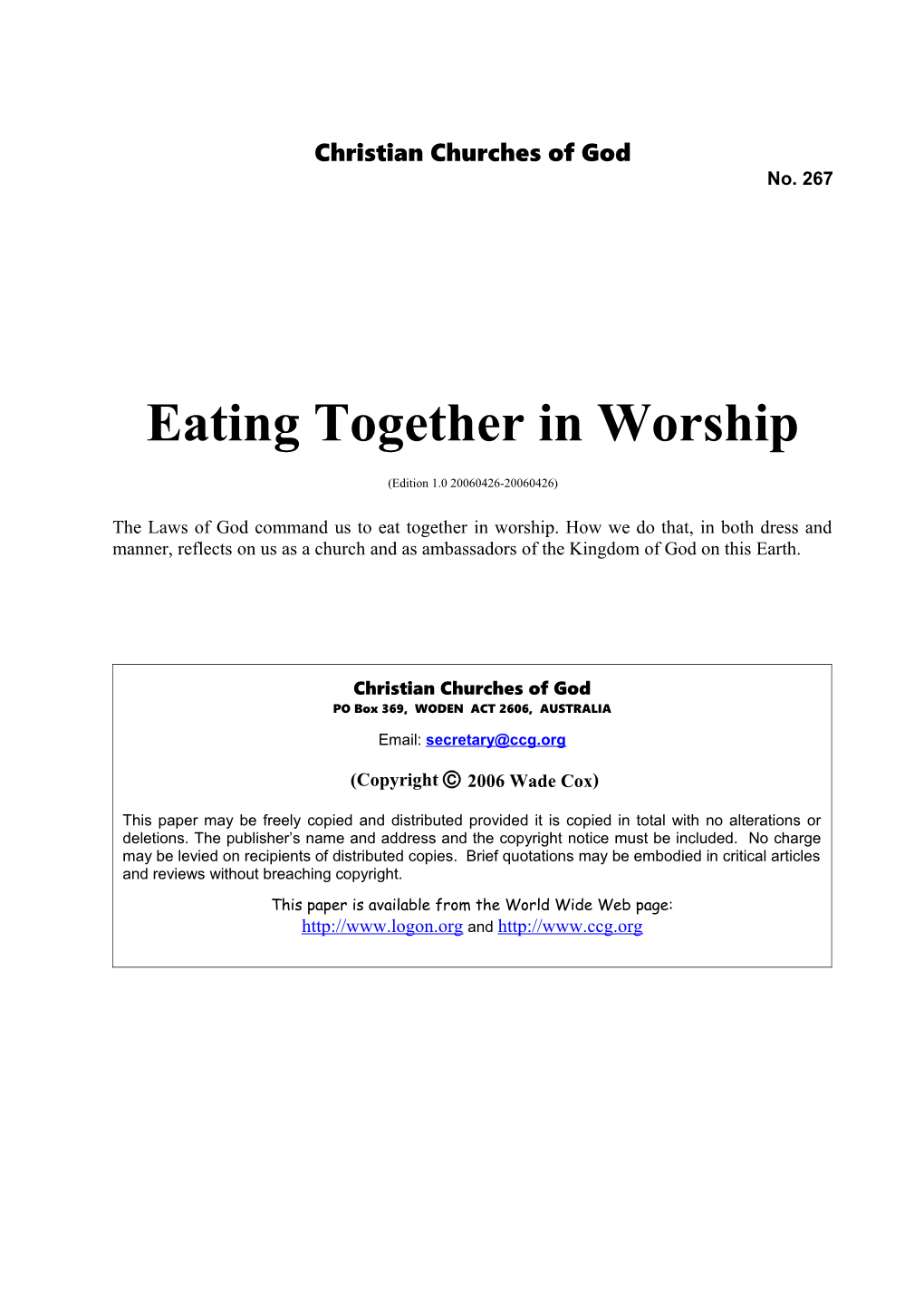 Eating Together in Worship (No. 267)