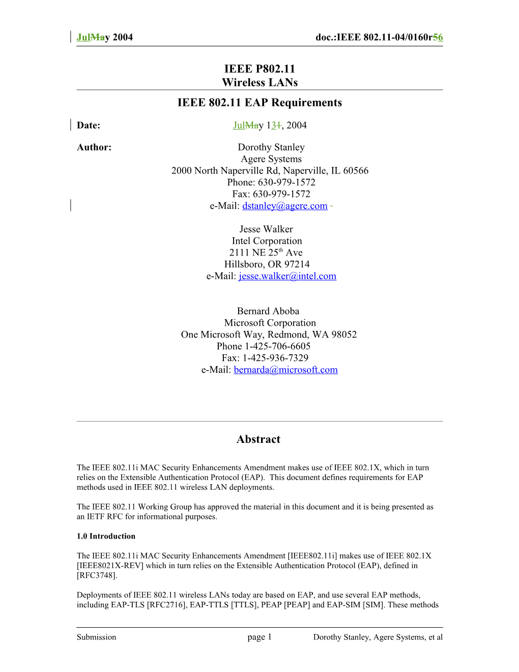 IEEE 802.11 EAP Requirements