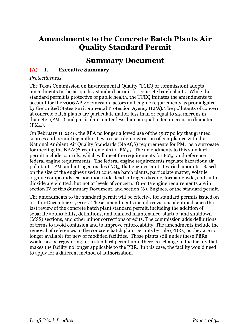 Amendments to the Concrete Batch Plants Air Quality Standard Permit