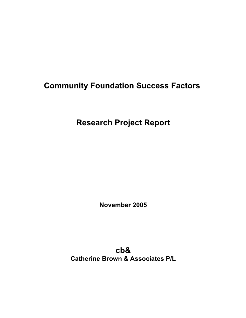 Community Foundation Success Factors Research Project