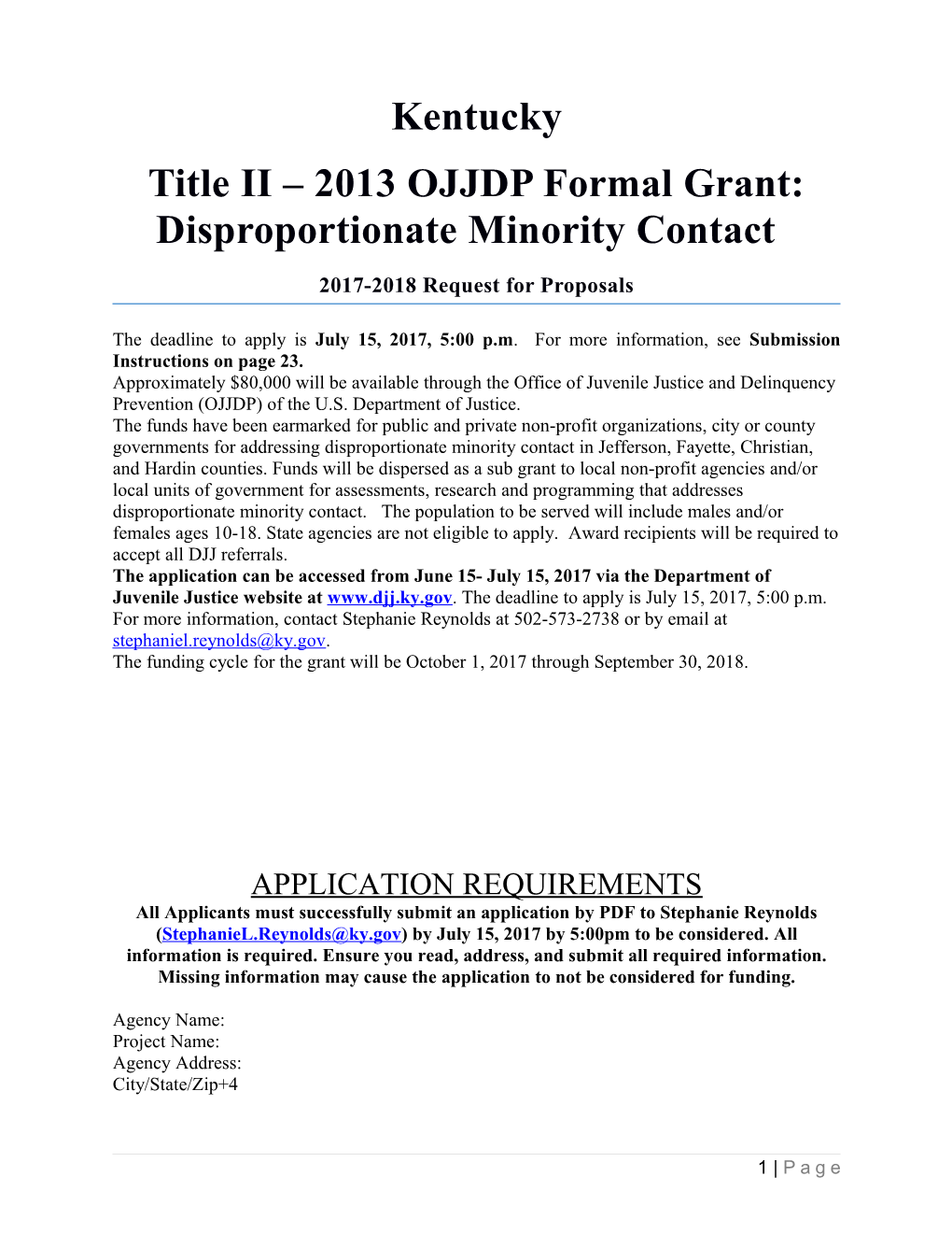 Title II 2013OJJDP Formal Grant: Disproportionate Minority Contact