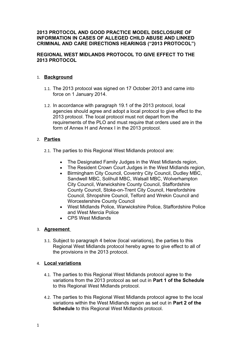 Regional West Midlands Protocol to Give Effect to the 2013 Protocol
