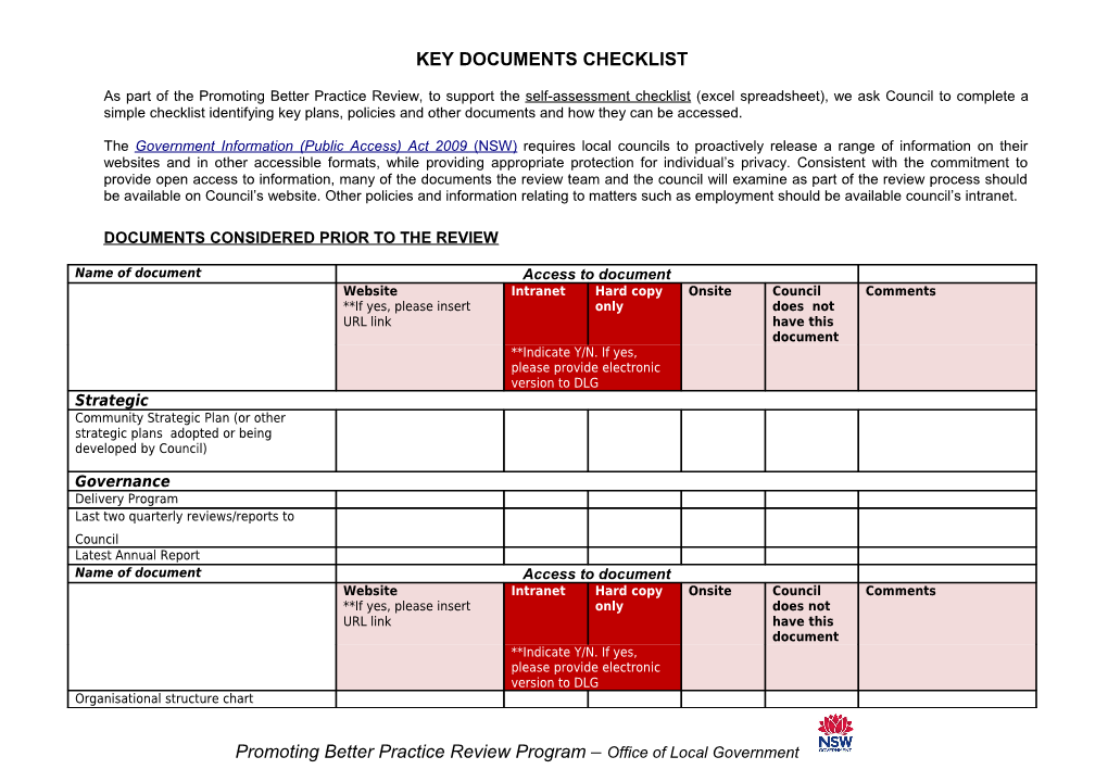 LIST a Documents to Be Provided Prior to Review