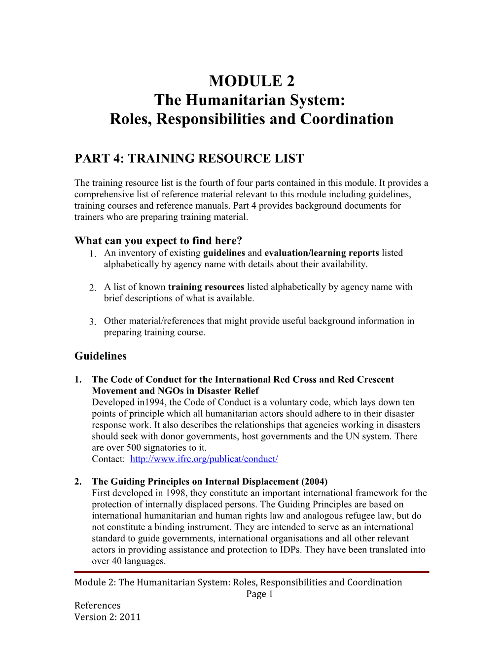 Part 4: Training Resource List