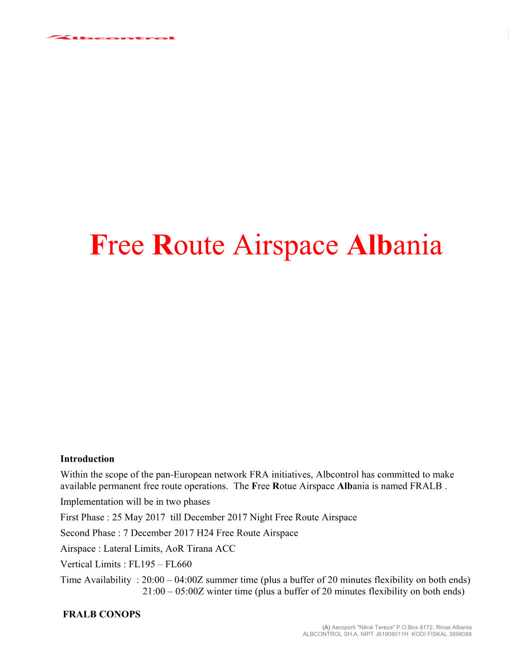 Free Route Airspace Alb Ania