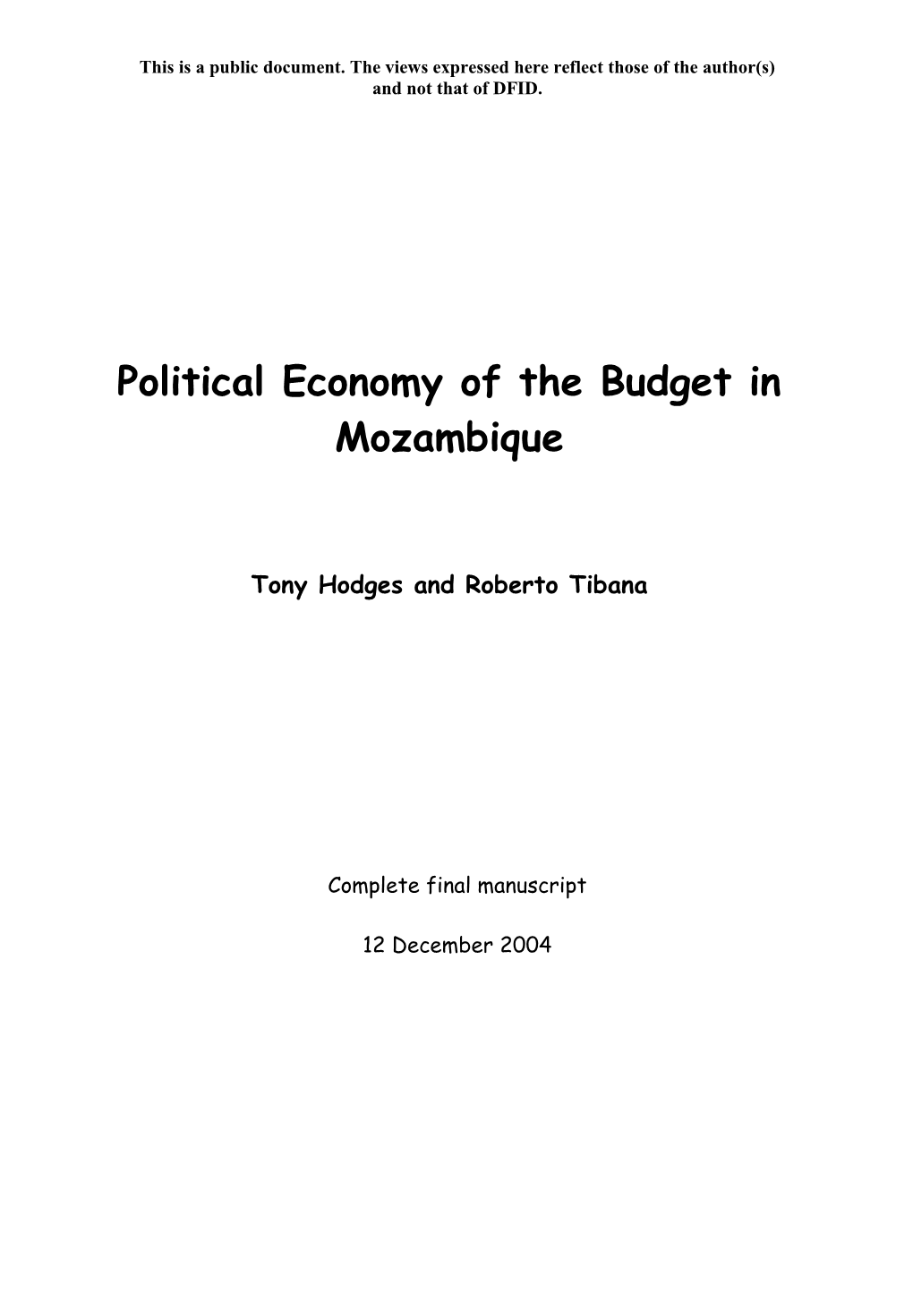 What Drives the Budget Process in Mozambique