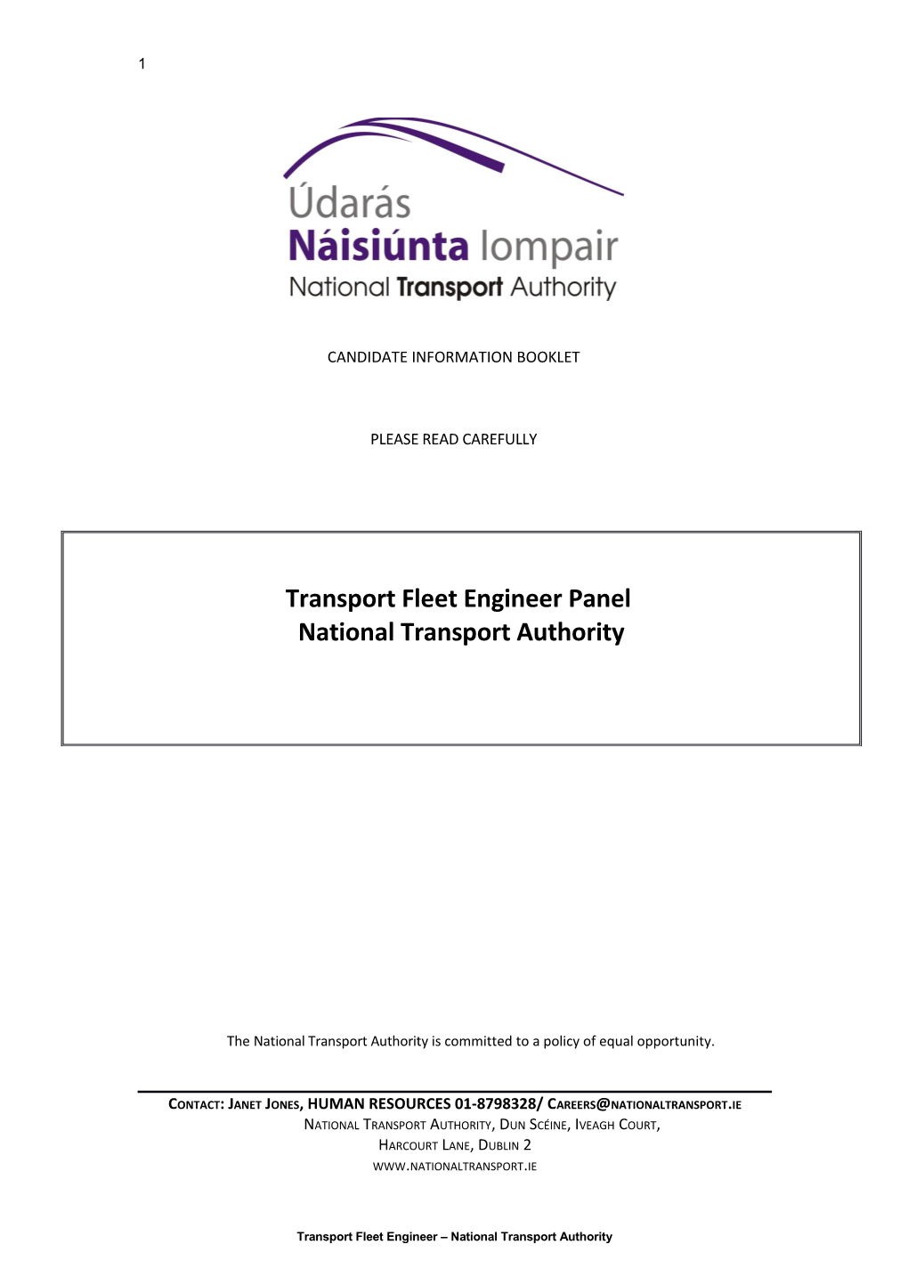 The National Transport Authorityis Committed to a Policy of Equal Opportunity