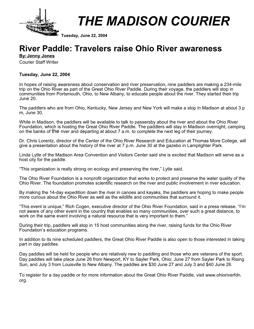 River Paddle: Travelers Raise Ohio River Awareness