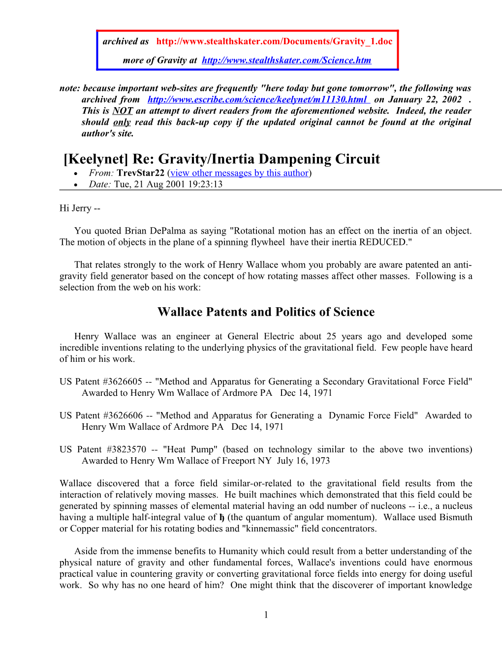 Keelynet Re: Gravity/Inertia Dampening Circuit