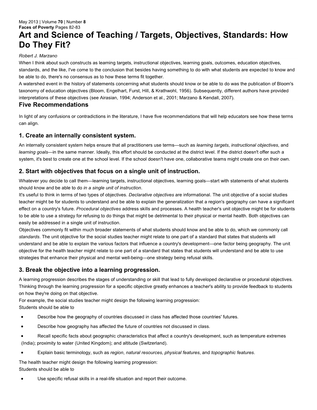 Art and Science of Teaching / Targets, Objectives, Standards: How Do They Fit?