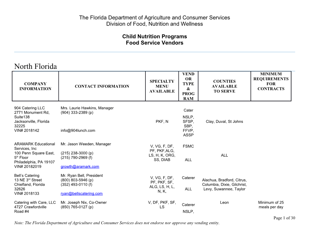 The Florida Department of Agriculture and Consumer Services