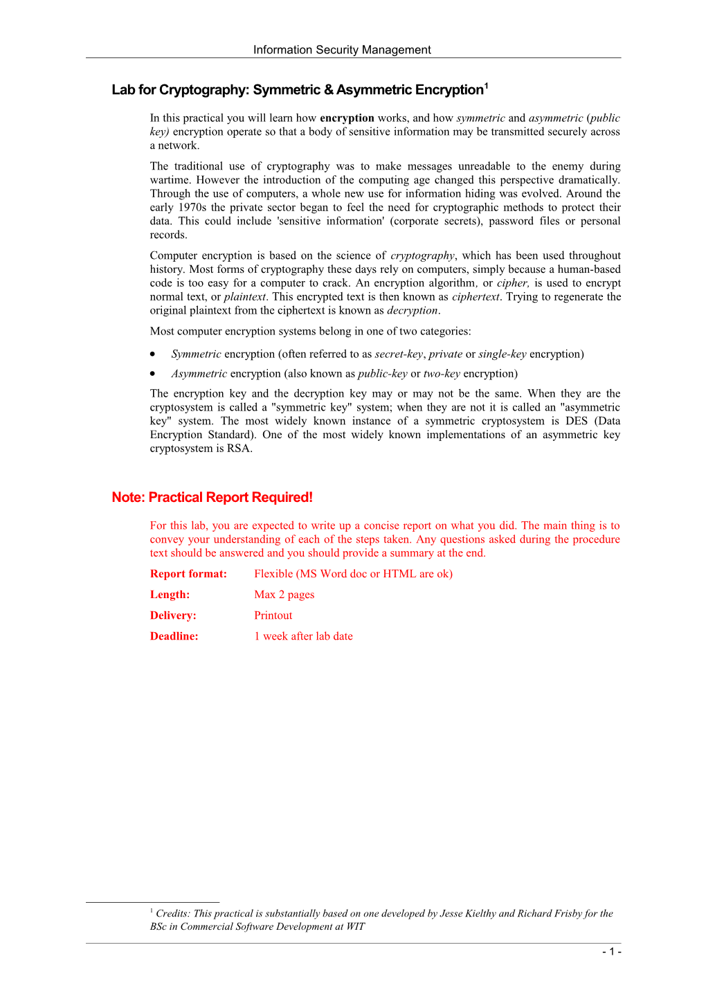 Lab for Cryptography: Symmetric & Asymmetric Encryption 1