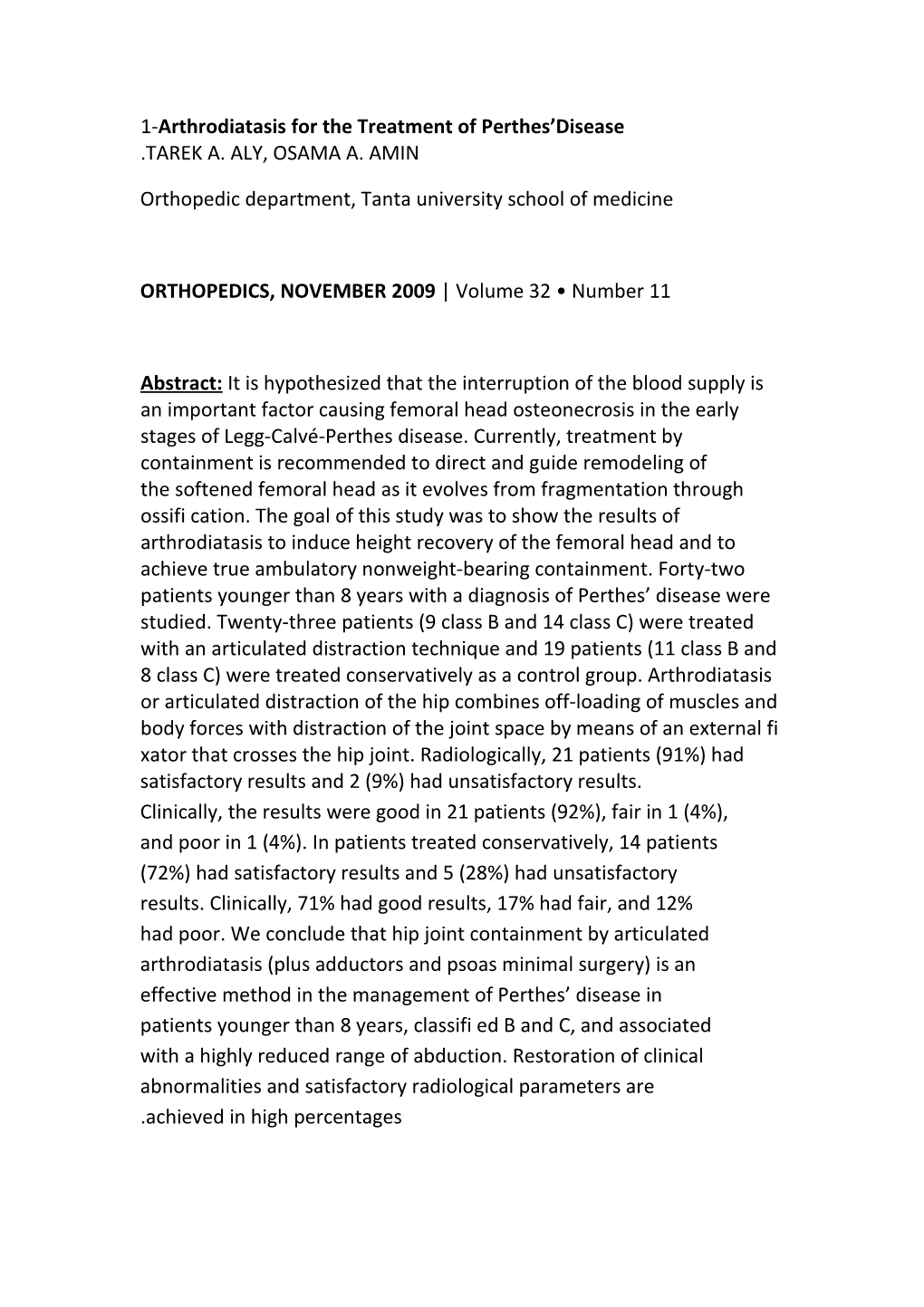 1- Arthrodiatasis for the Treatment of Perthes Disease