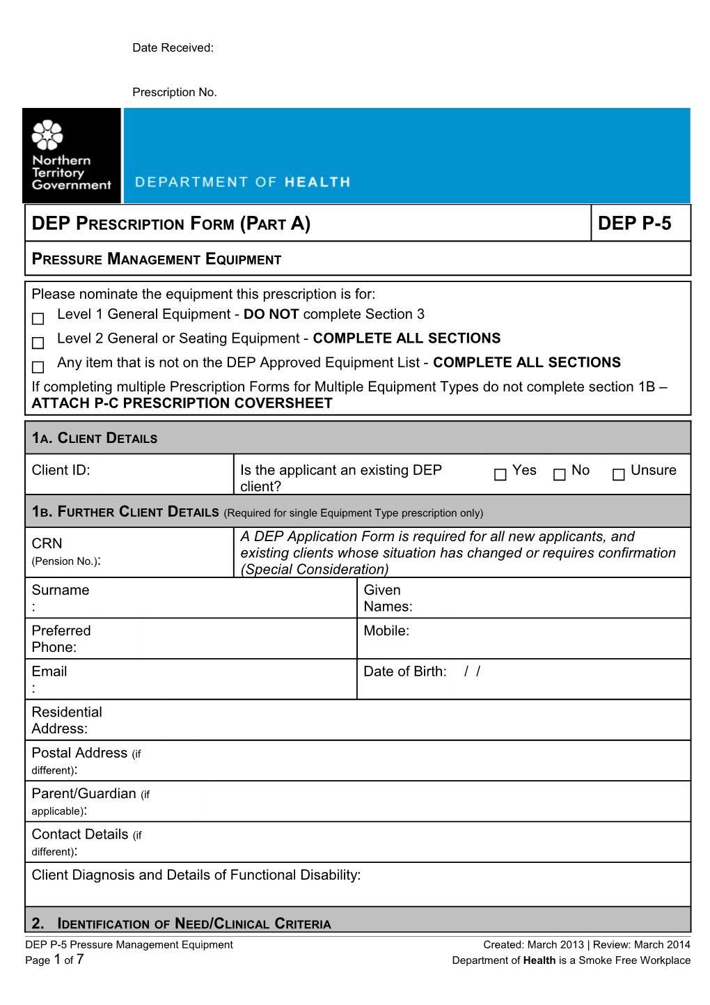 DEP Prescription Form