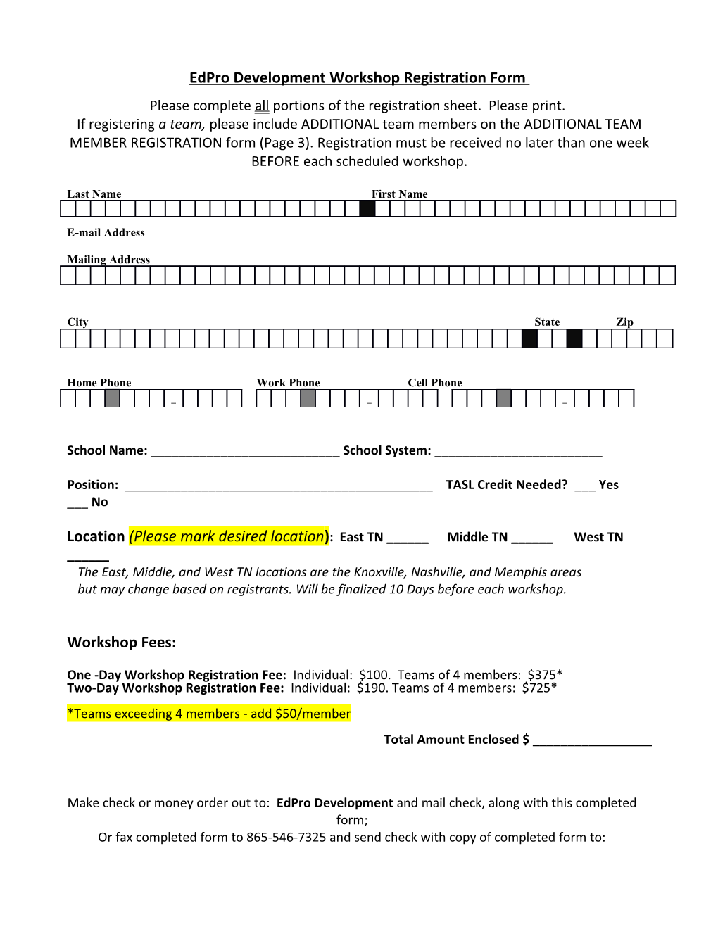 Edpro Development Workshop Registration Form