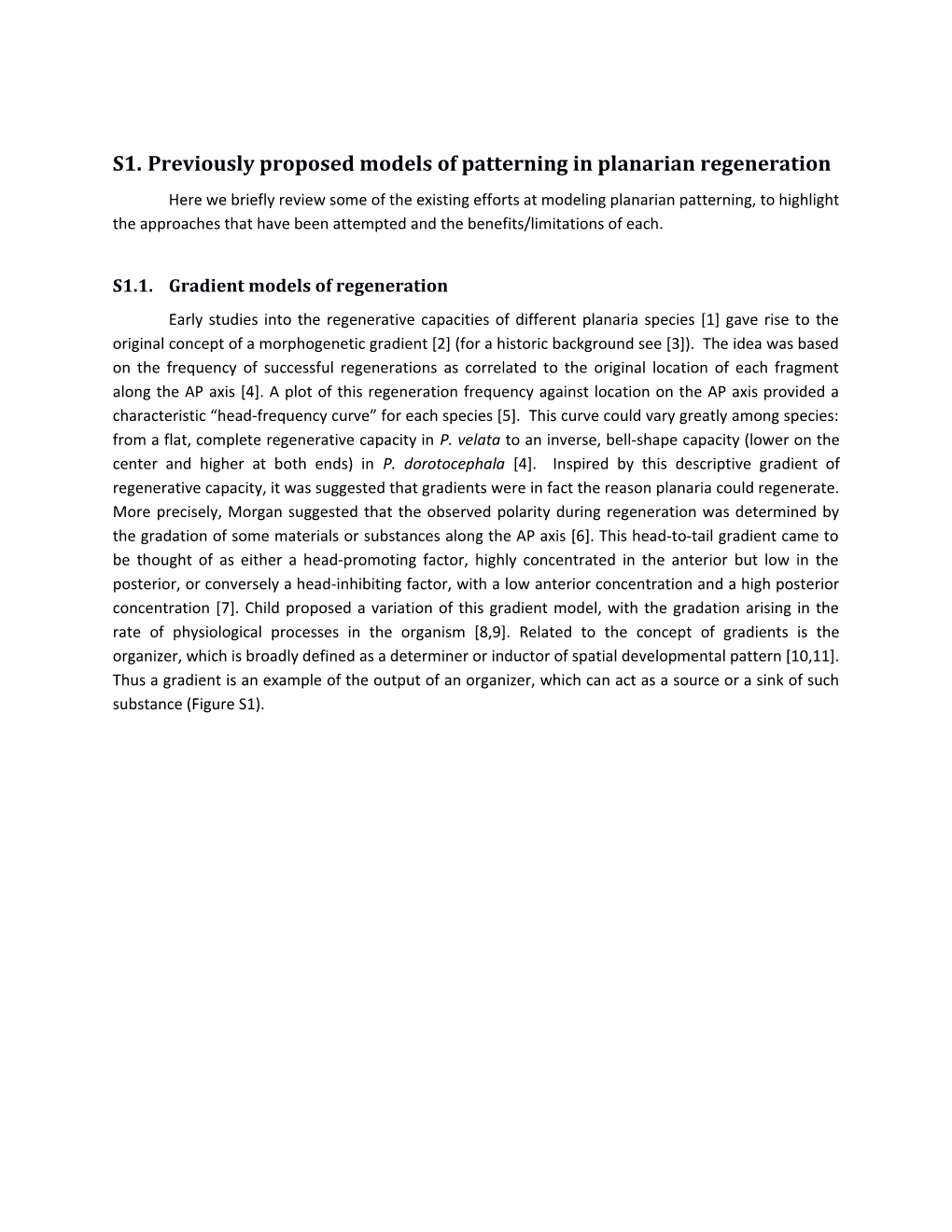 S1.Previously Proposed Models of Patterning in Planarian Regeneration