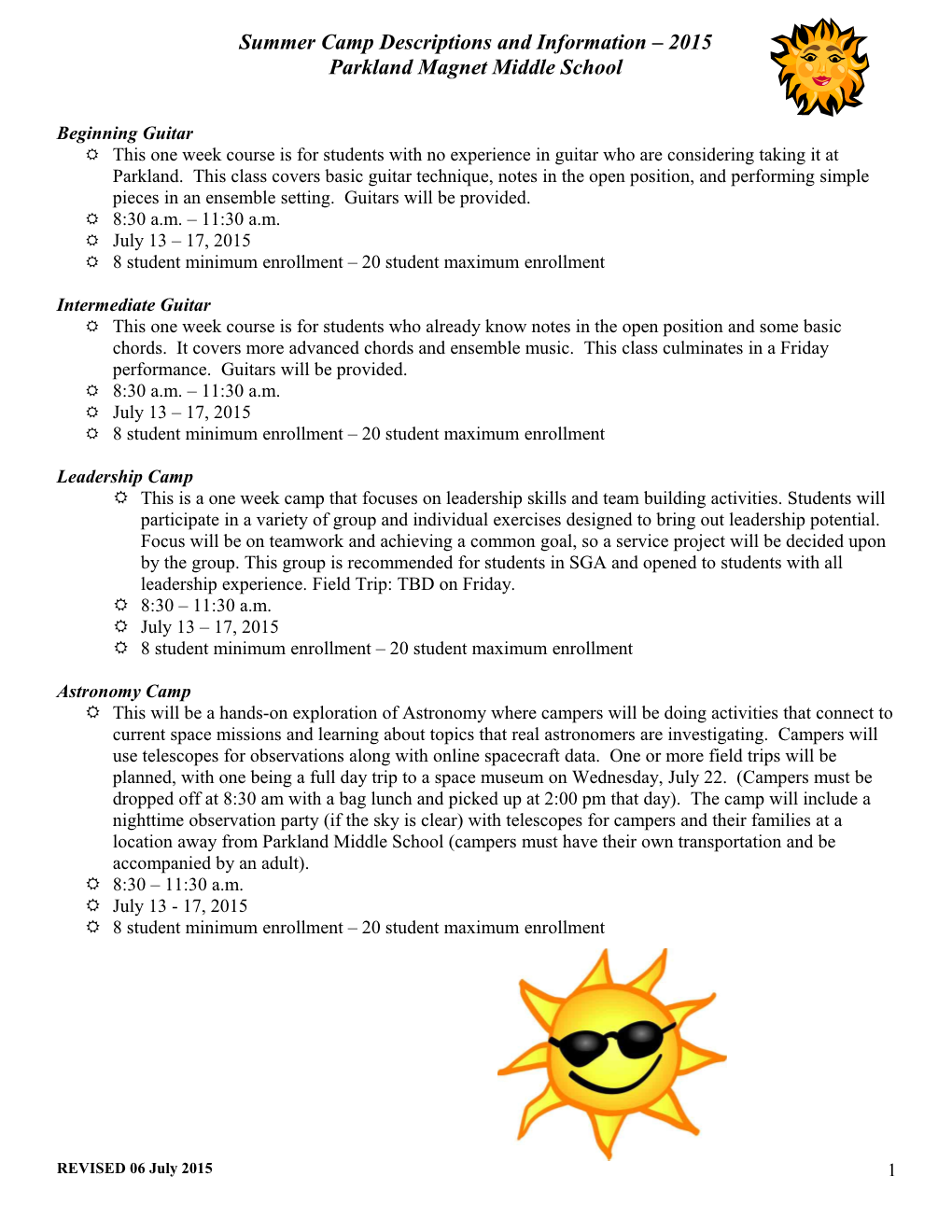 Summer Camp Descriptions and Information 2011