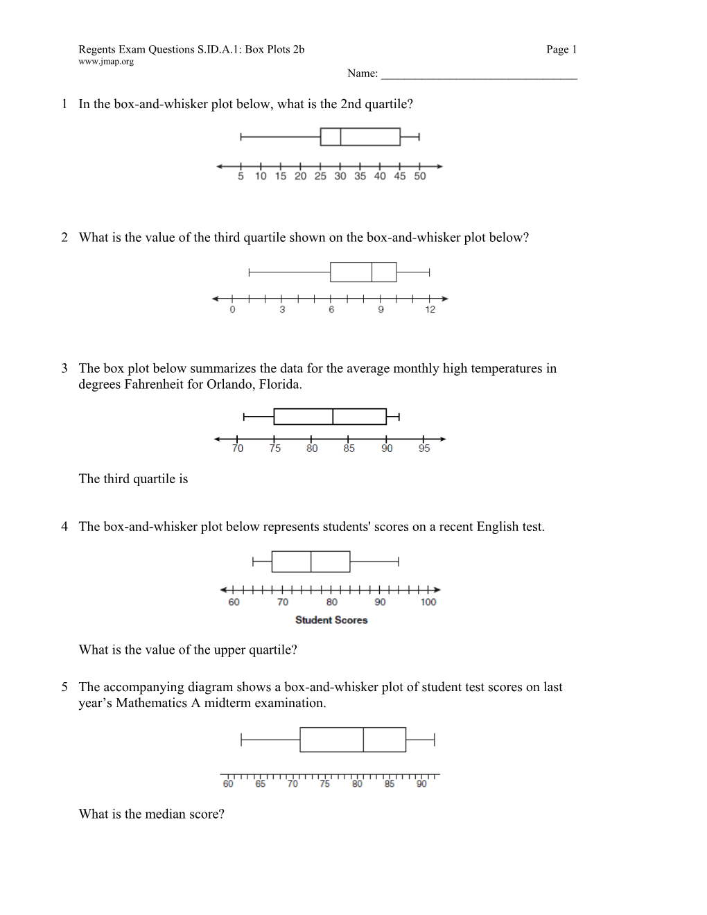 Regents Exam Questions S.ID.A.1: Box Plots 2Bpage 1