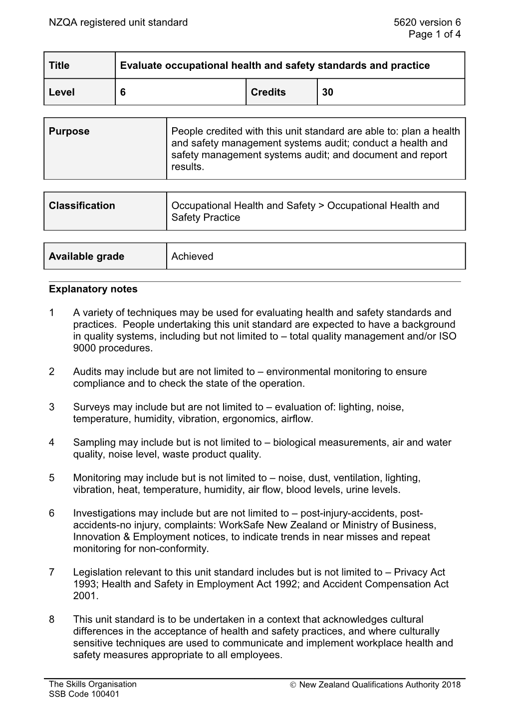 5620 Evaluate Occupational Health and Safety Standards and Practice