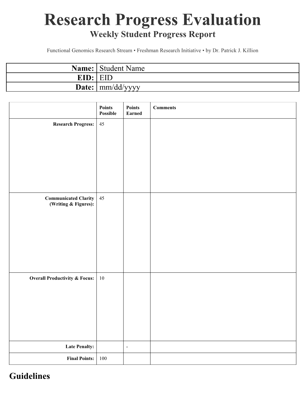 Weekly Student Progress Report