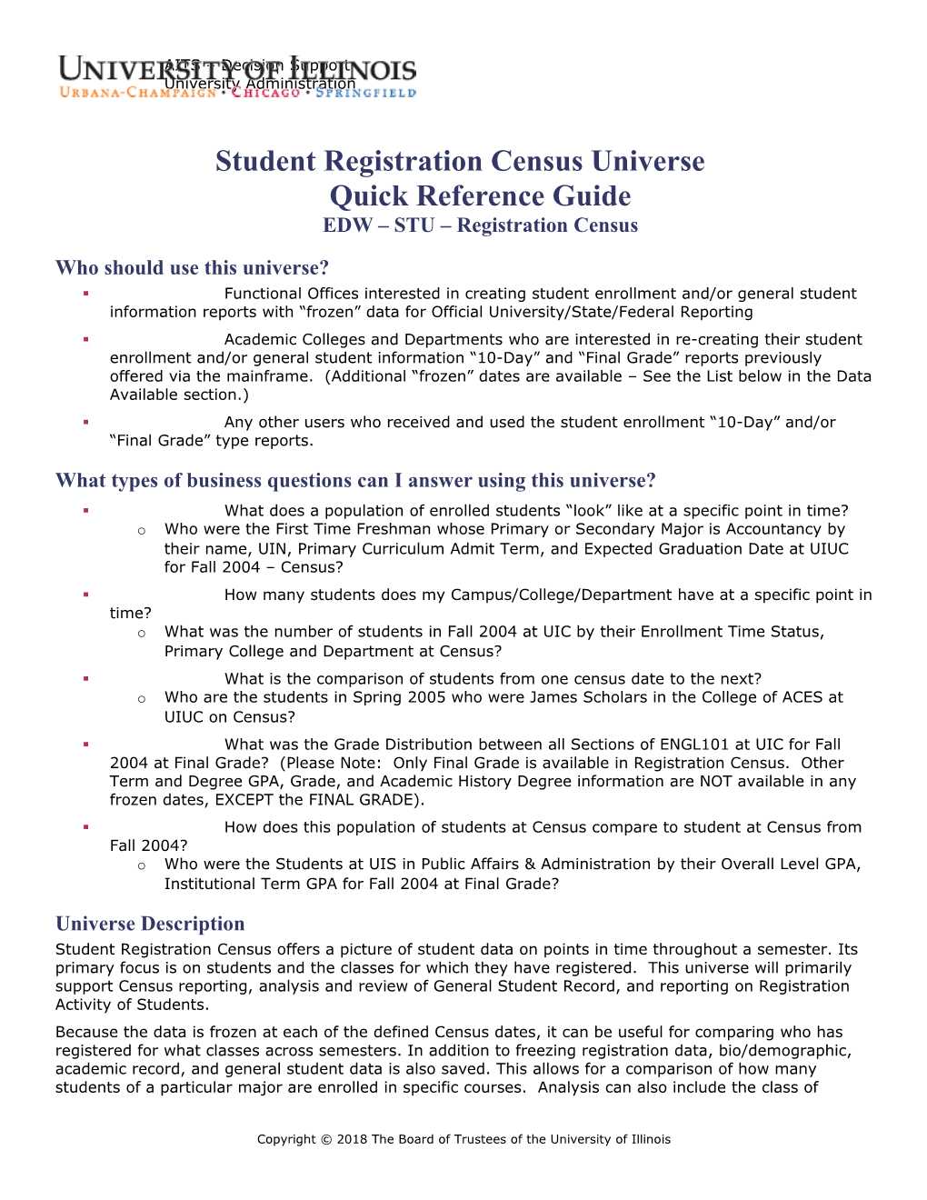 Student Registration Census Universe Quick Reference Guideedw STU Registration Census