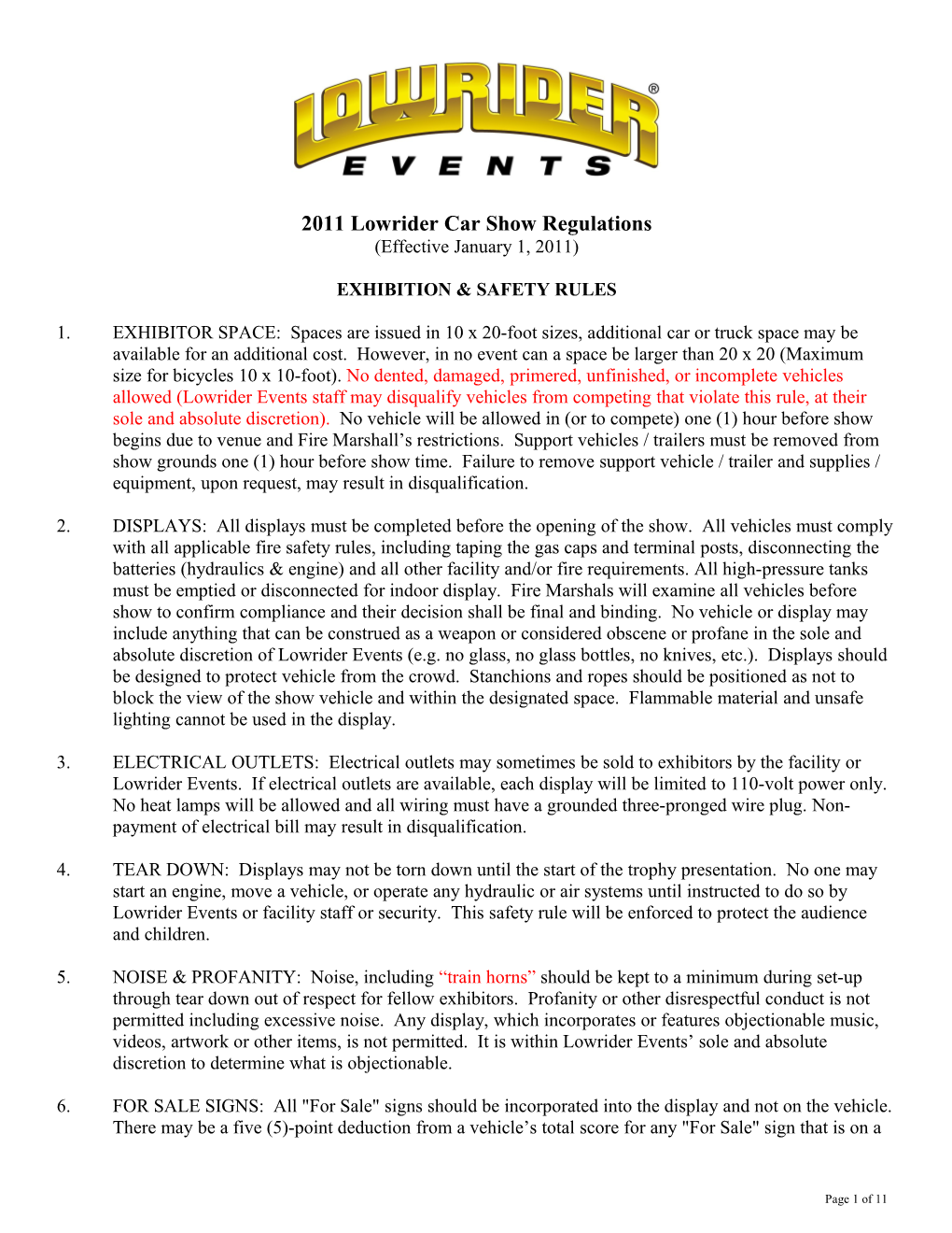 2004 Lowrider Car Show Regulations
