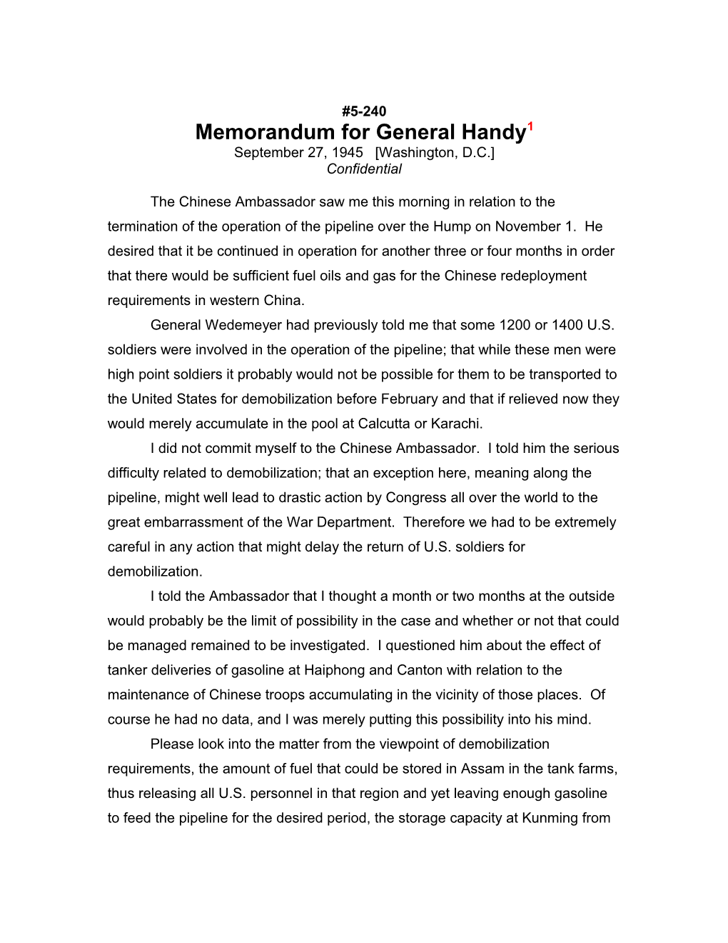 Memorandum for General Handy1