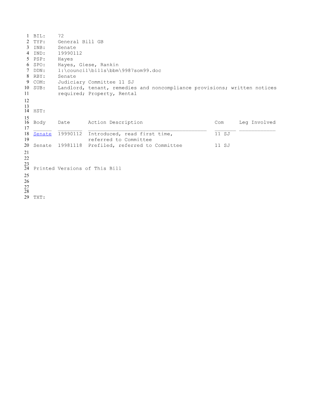 1999-2000 Bill 72: Landlord, Tenant, Remedies and Noncompliance Provisions; Written Notices