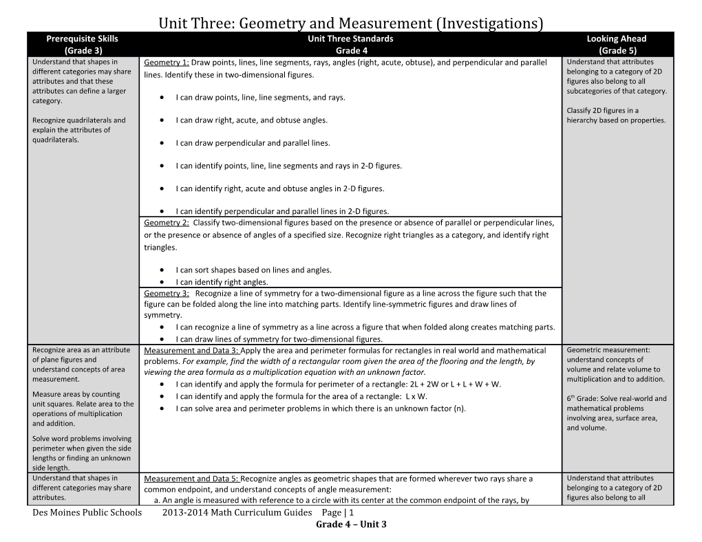 Unit Three: Geometry and Measurement (Investigations)