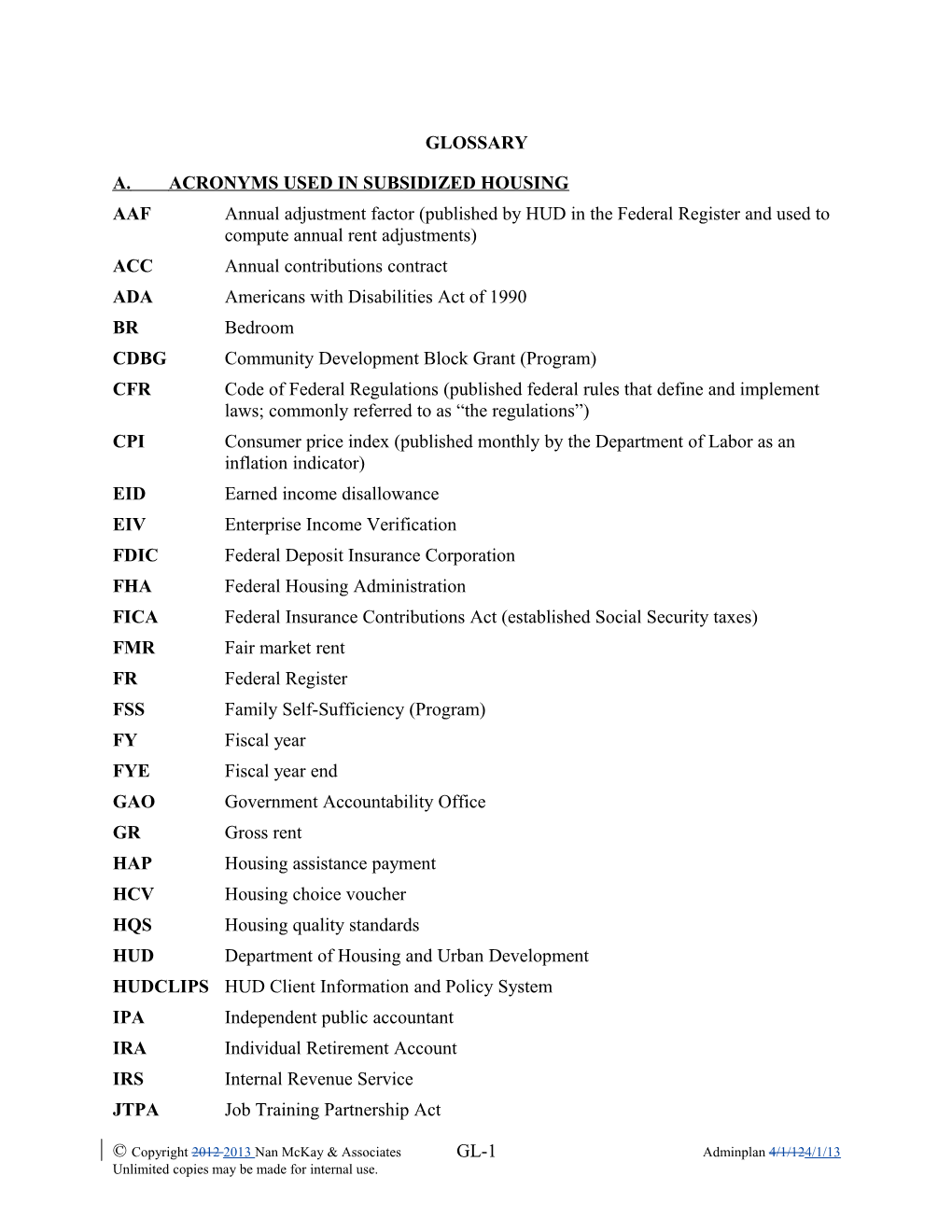 A.Acronyms Used in Subsidized Housing