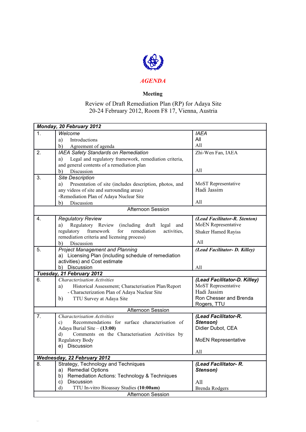 Review of Draft Remediation Plan (RP) for Adaya Site