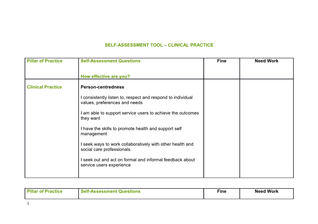 Self-Assessment Tool Evidence, Research and Development