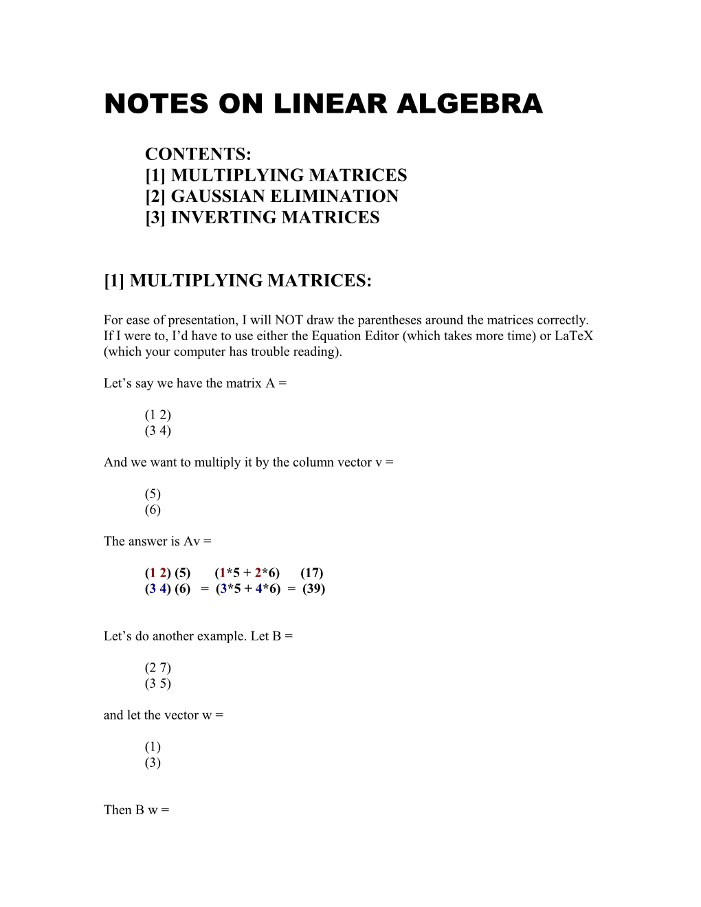 Notes on Linear Algebra