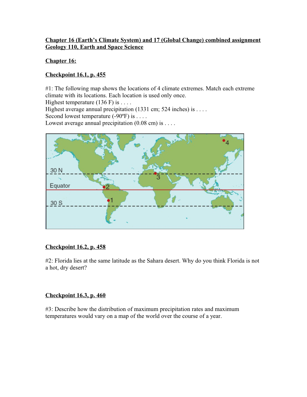 Chapter 16 (Earth S Climate System) and 17 (Global Change) Combined Assignment