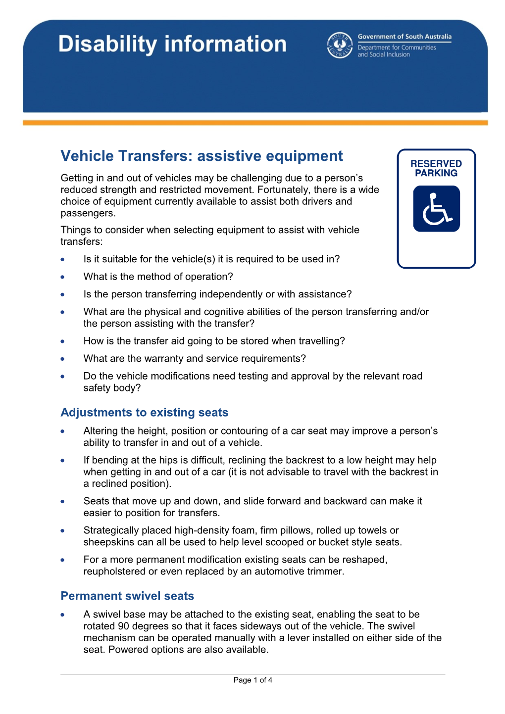 Vehicle Transfers: Assistive Equipment