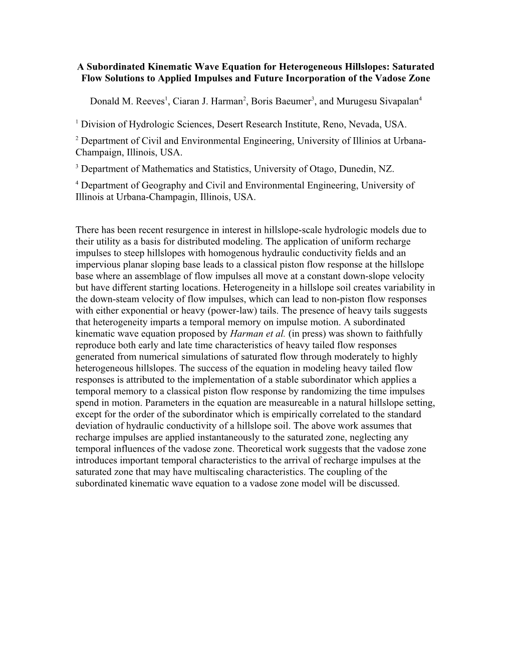 A Subordinated Kinematic Wave Equation for Heterogeneous Hillslopes: Saturated Flow Solutions